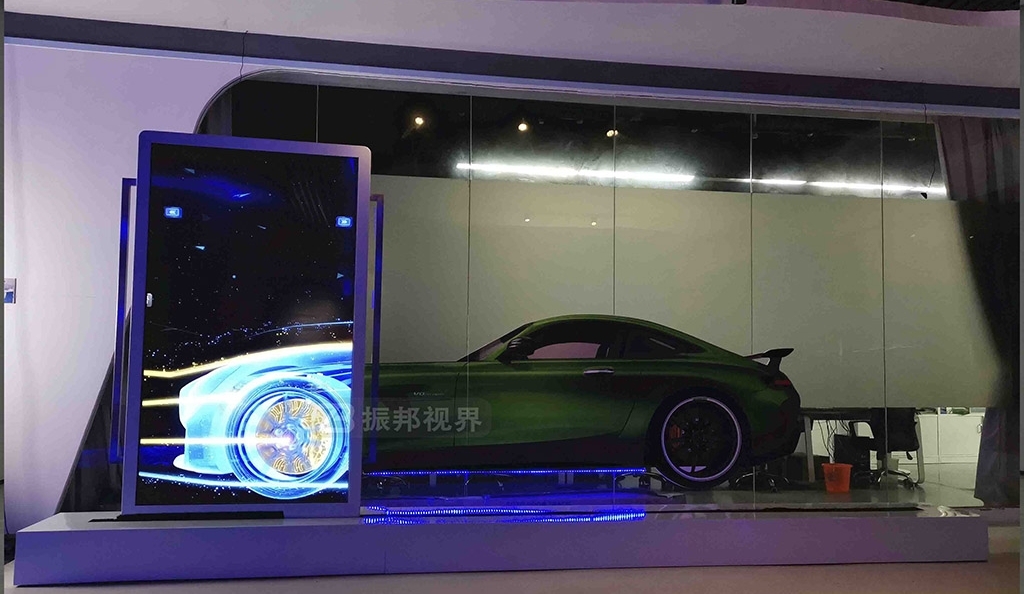 汽车展厅透明滑轨屏效果图
